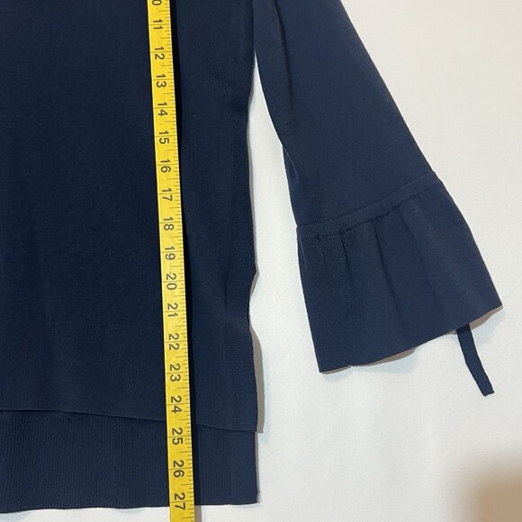 J. Crew Women’s Merino Wool V Neck Small  Sweater drawstring sleeves Navy Blue - Picture 5 of 11